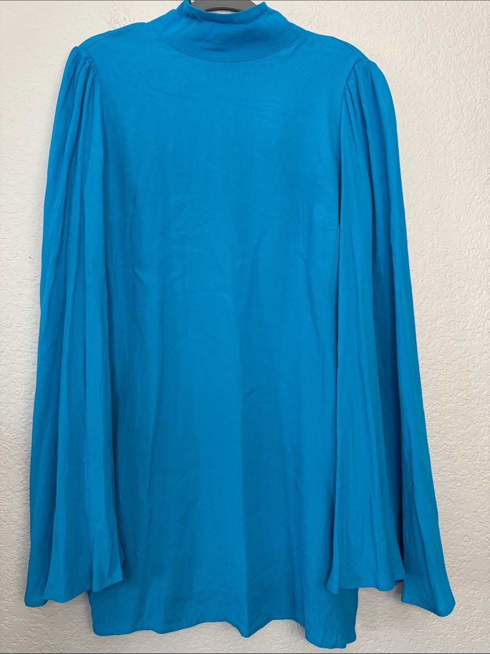 yllw Yellow The Label Raya Bell Sleeve Mock Neck Mini Dress Blue Large - Picture 2 of 9